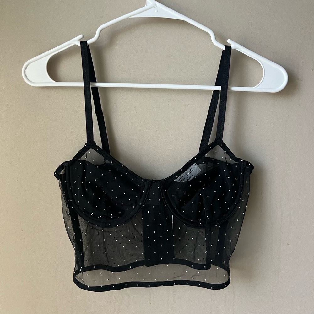 Sheer Bedazzled Corset-Style Top